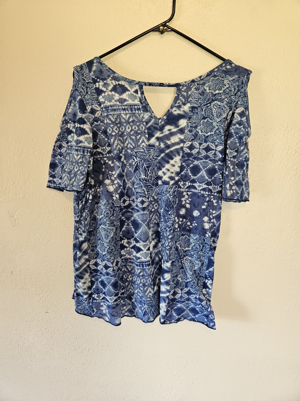 Blue Patterned V-Neck Women’s Top